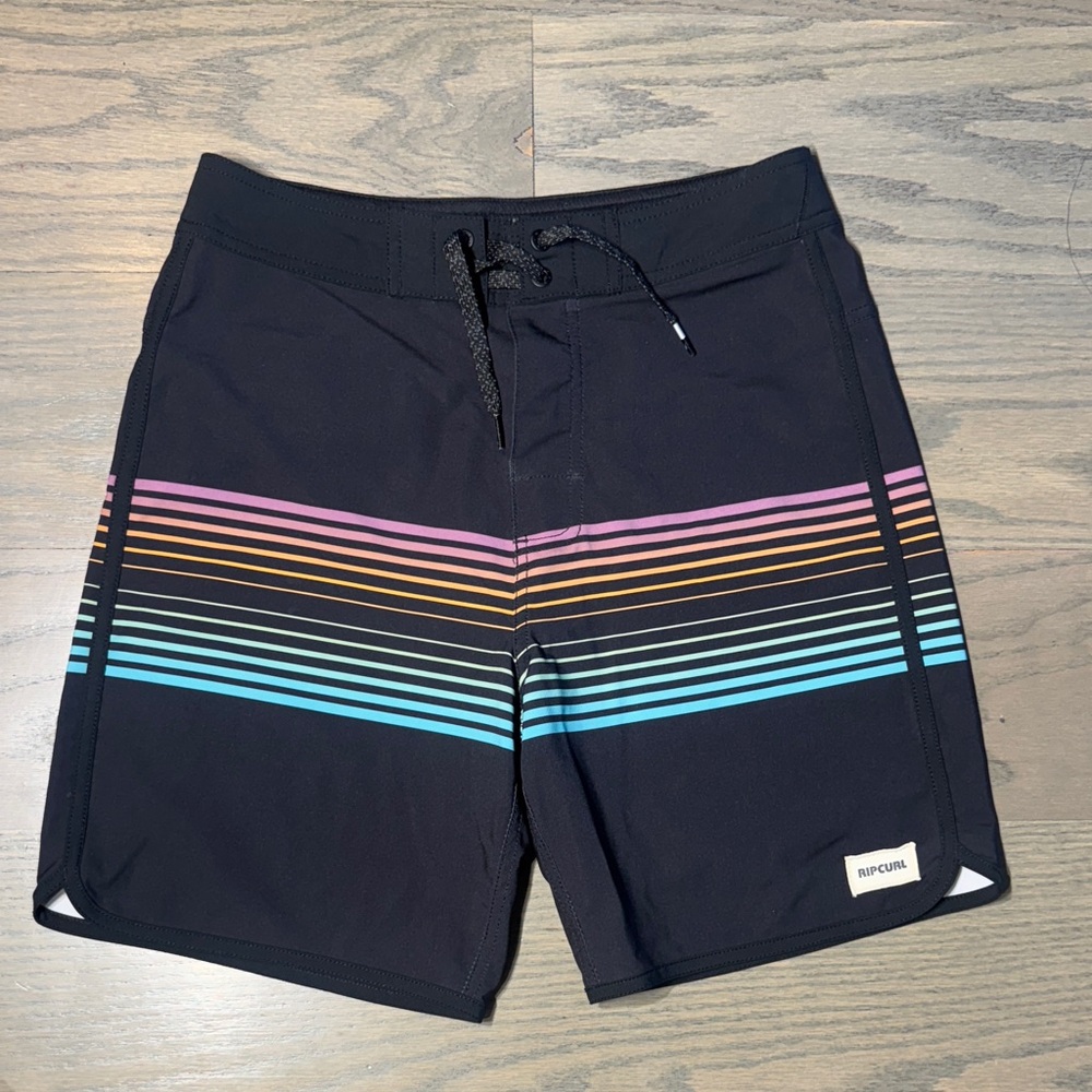 Rip Curl Kids Black Swim Trunks with Multicolor Stripes